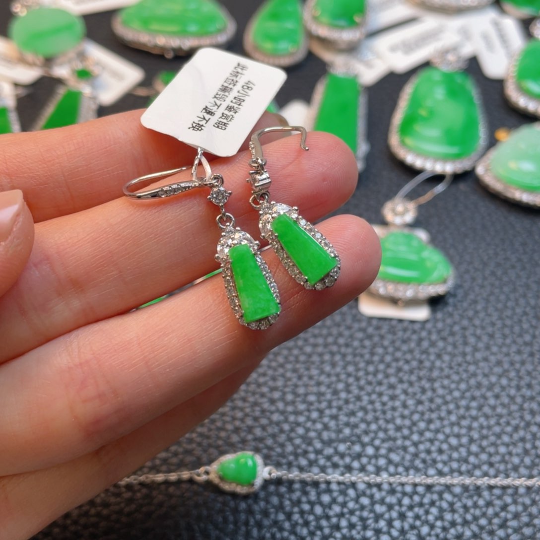 翡翠银S925镶嵌吊坠(不含链)耳坠
