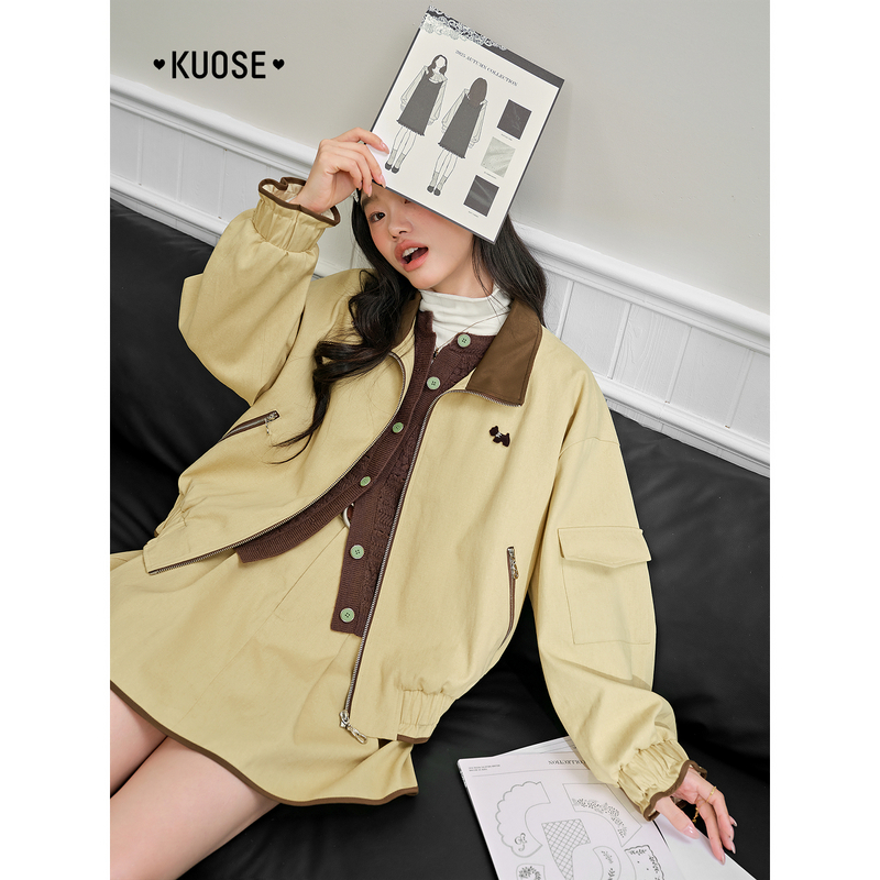 阔色翻领工装外套半裙两件套25秋冬穿搭新款女半裙上衣KSS2509008