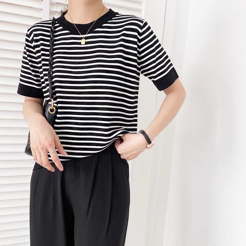 条纹针织衫女短袖T恤