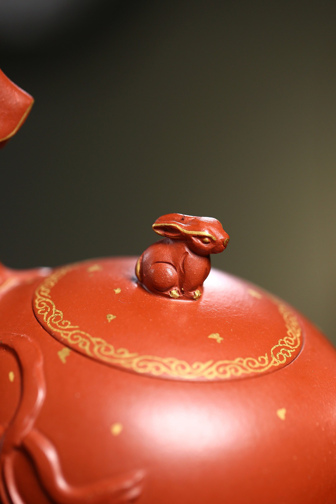 宜兴紫砂壶原矿红泥嫦娥奔月造型小容量泡茶具泡茶壶带盖大红描金