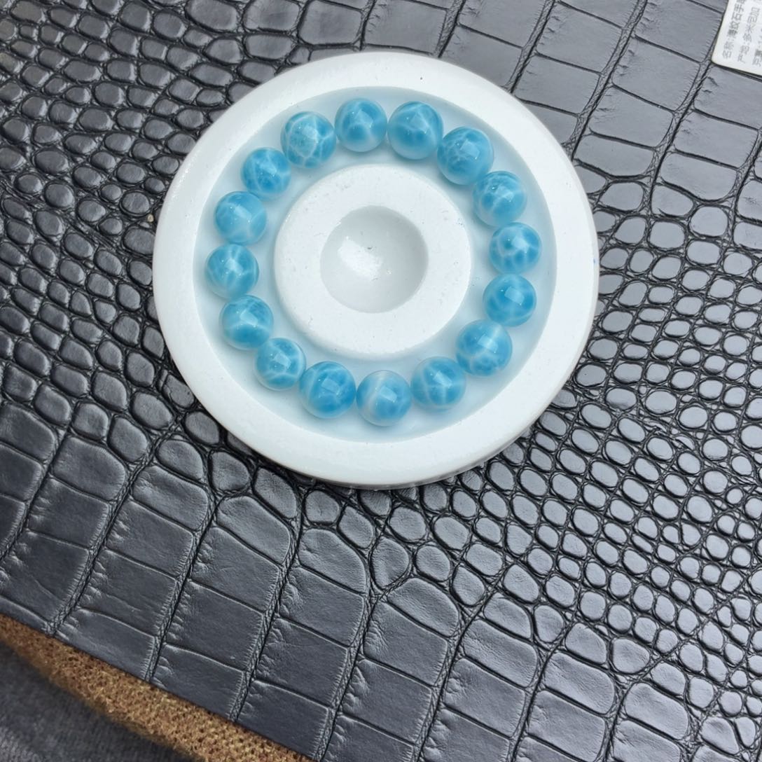 针钠钙石（海纹石）未镶嵌手串收藏级火山蓝海纹11+