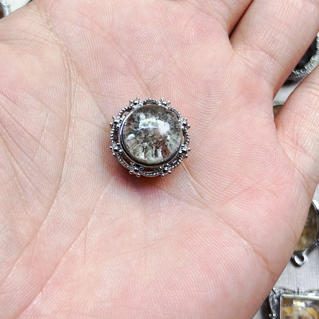 烟晶戒指银S800镀金镶嵌