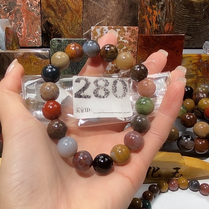 硅化玉未镶嵌天然北票树化玉手串12.4