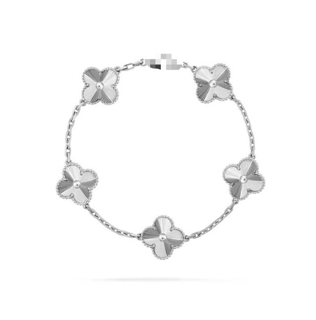 合金手链 【CNC高版本v金】四叶草五花手链银镭射【厚镀18k】手链轻奢