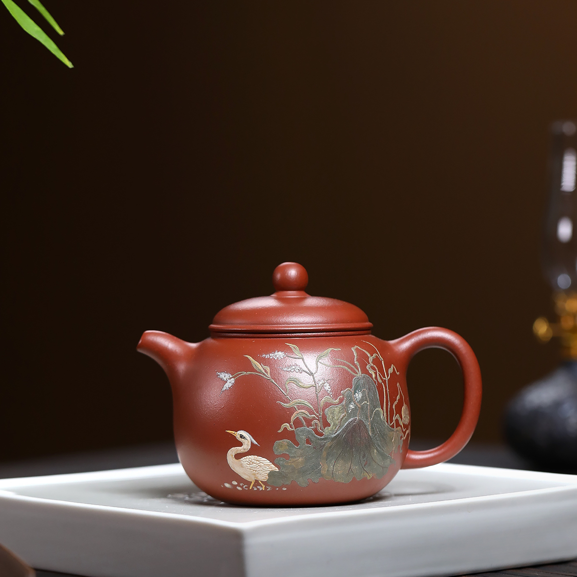 【匏尊—白鹭】精工堆绘原矿红皮龙260C宜兴黄龙山原矿紫砂壶