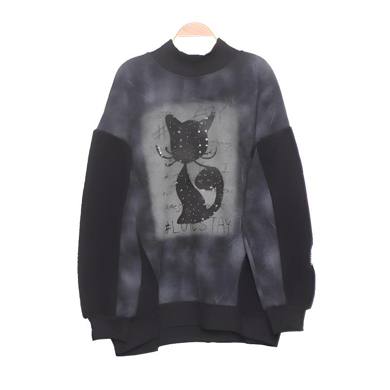 半高领时尚卫衣加绒加厚潮流拼接颗粒绒显瘦大码休闲宽松减龄上衣