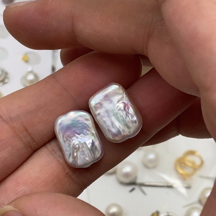 极光炫彩巴洛克耳钉银S925镶嵌淡水珍珠