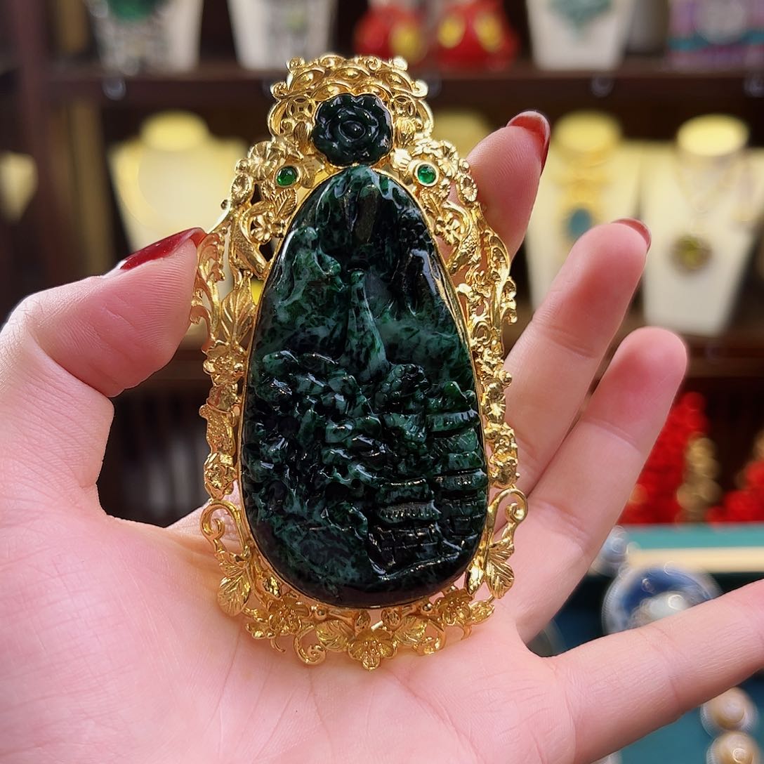 翡翠吊坠(不含链)银S925镶嵌吊坠