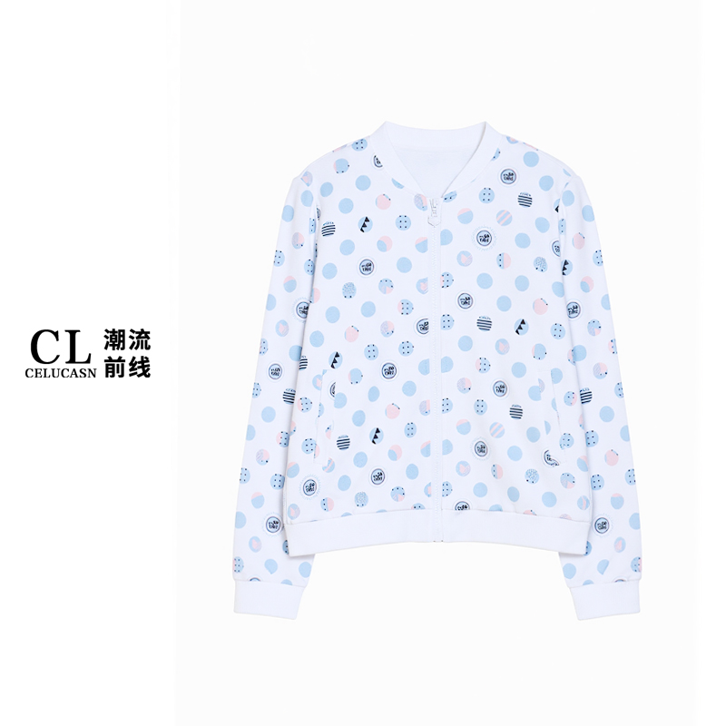 M7CBZ082#秋季潮流女装满印卡通撞色长袖夹克衫开衫上衣