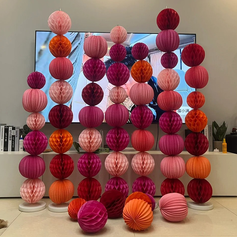 结婚蜂窝球婚房布置套装纸灯笼立柱新中式订婚礼卧室客厅背景装饰