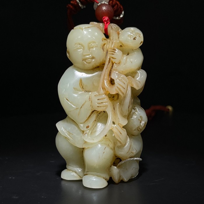清代 和田玉童子纳福 山东国营文物商店25111600323-11422