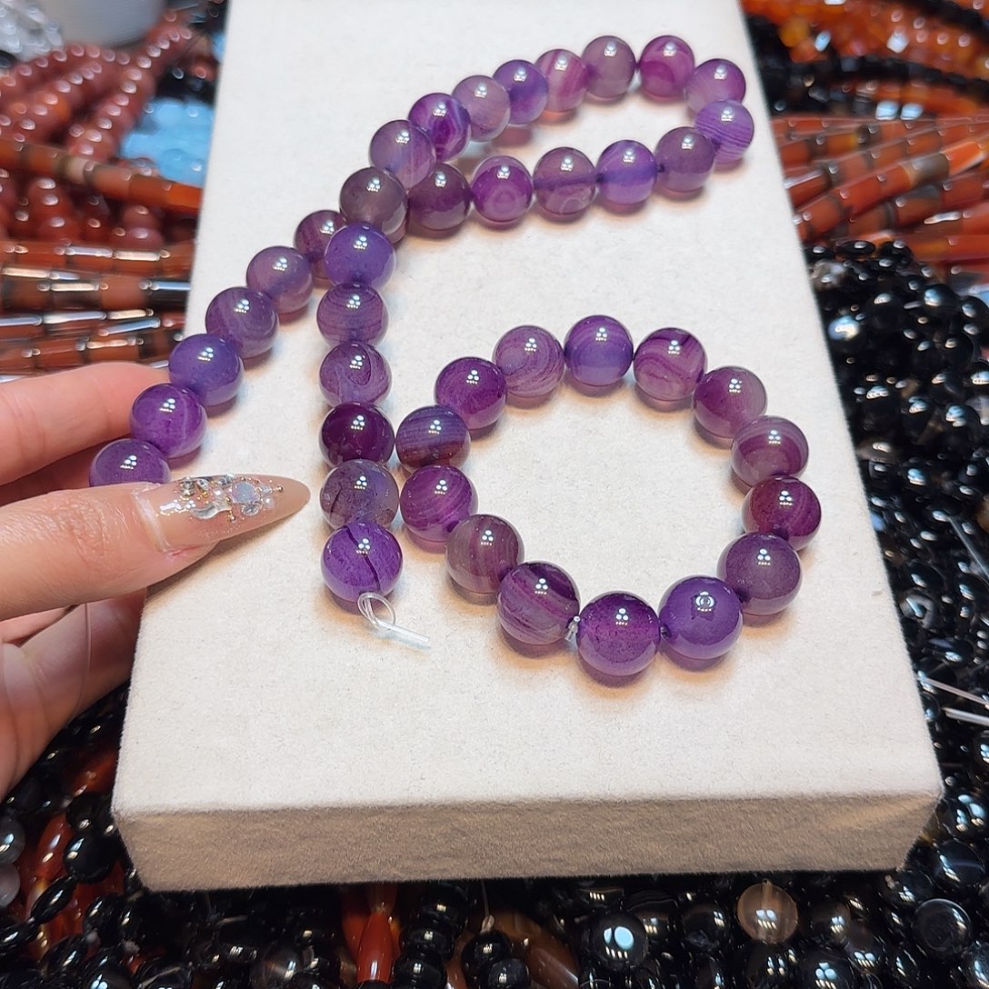 玛瑙/玉髓未镶嵌珠宝半成品14mm紫玛瑙一条