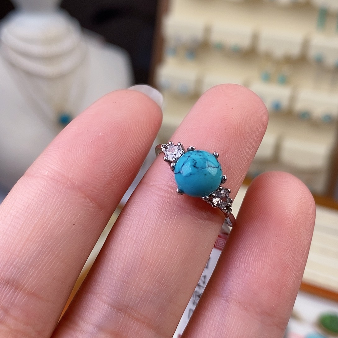 绿松石戒指银S925镶嵌