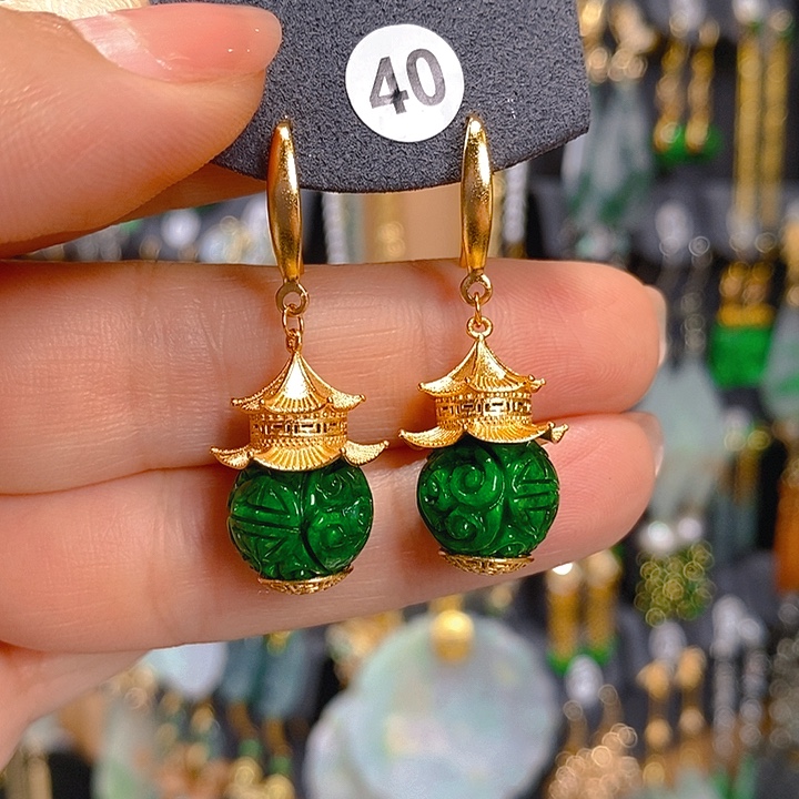 清****翡翠未镶嵌耳饰翡翠