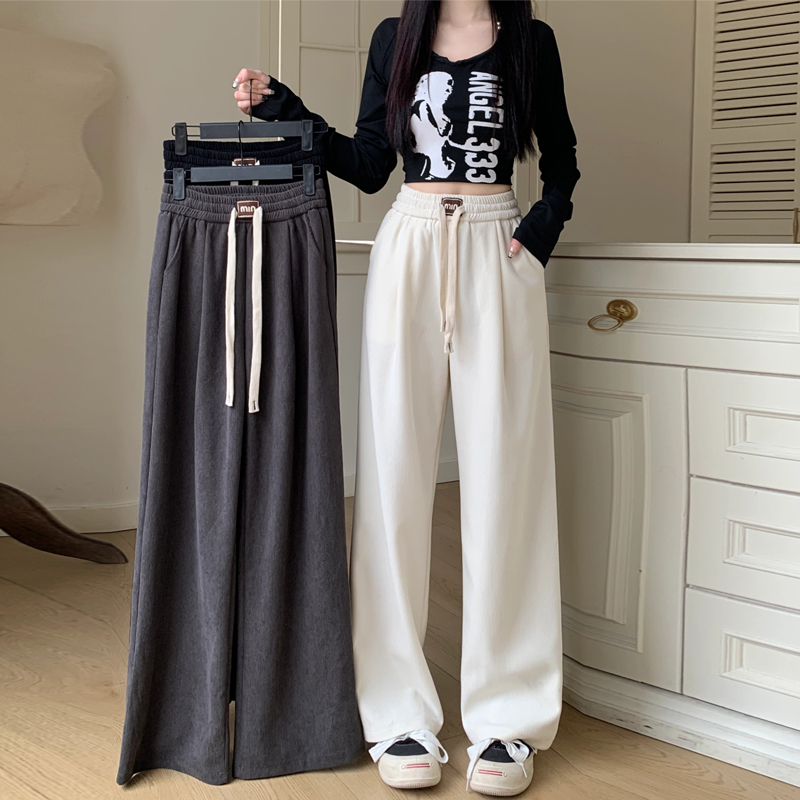Z大码胖mm宽松瘦版阔腿裤女春秋新款裤子高腰百搭显瘦直筒裤