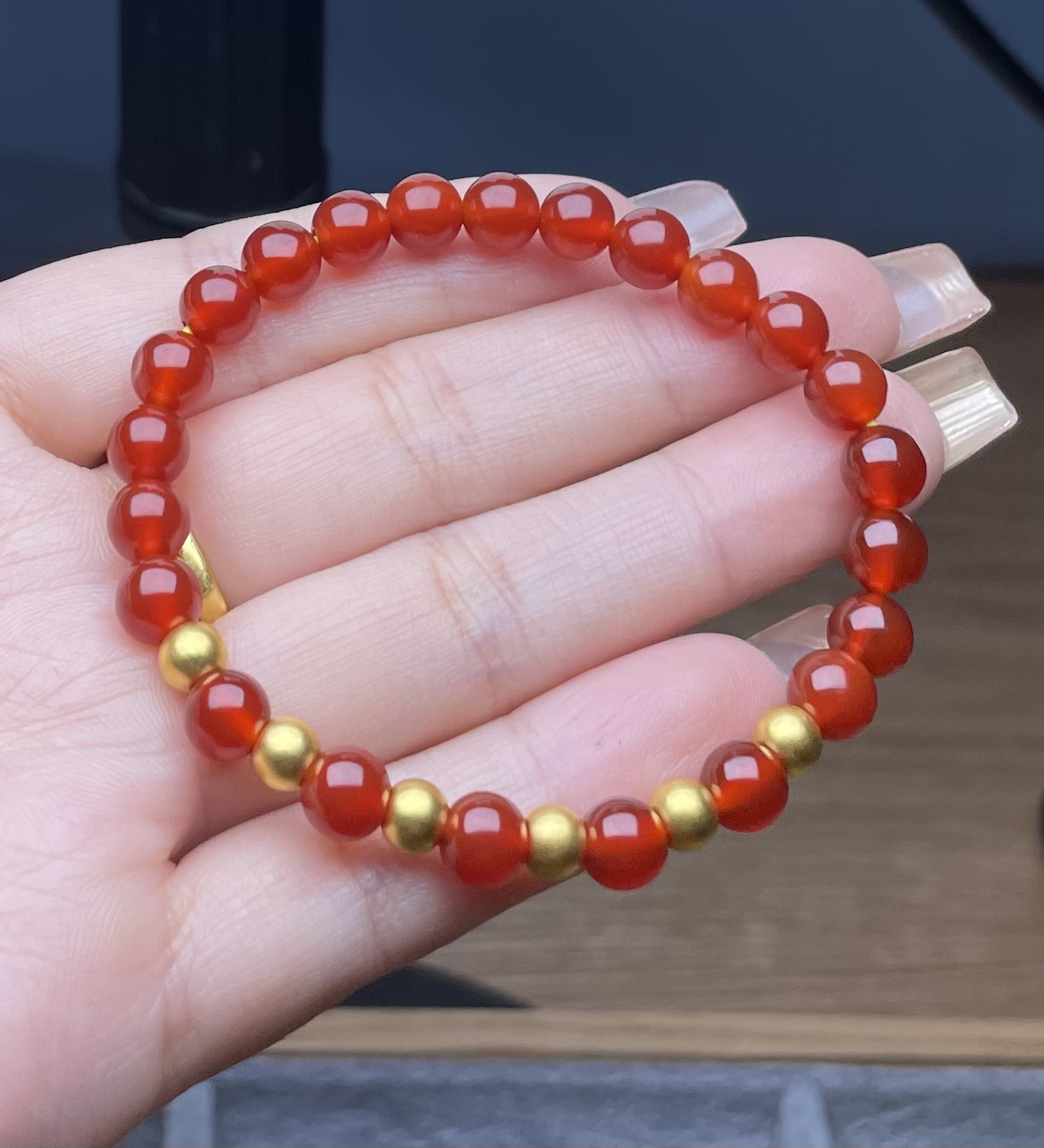 玉麓 足金5mm古法转运珠6颗0.54g红MN手串（串好发货）