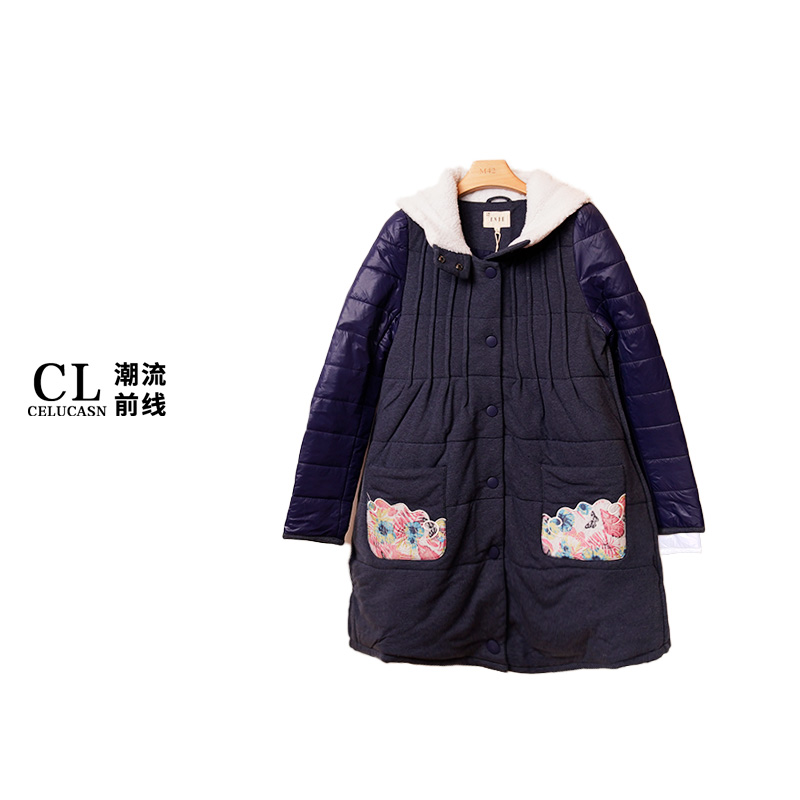 E5WBZ288#冬季国风绣花女款新款带帽宽松拼接棉服外套上衣