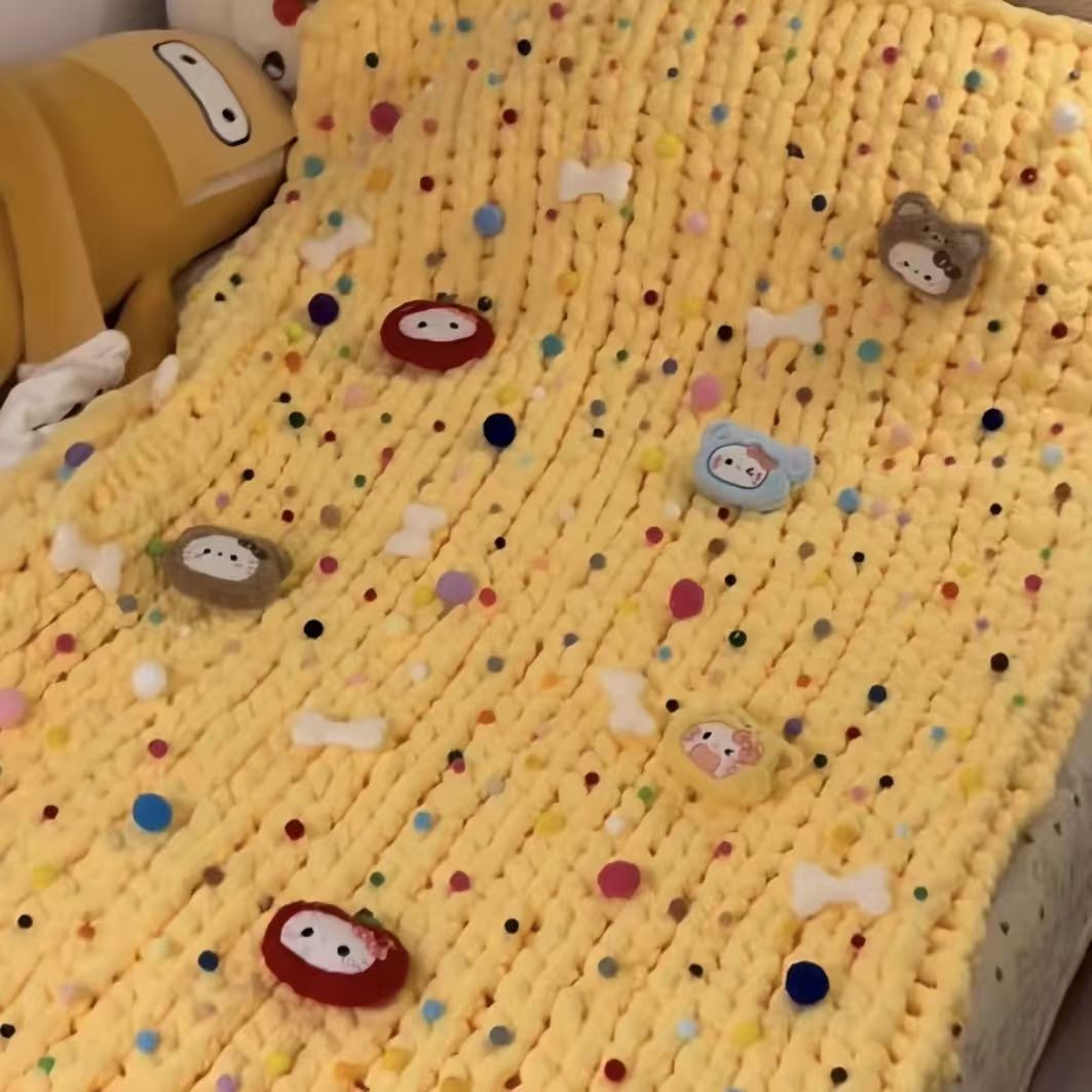 超粗猫尾巴粗毛线手工diy编织芝士黄毛毯毯子材料包送男女友礼物