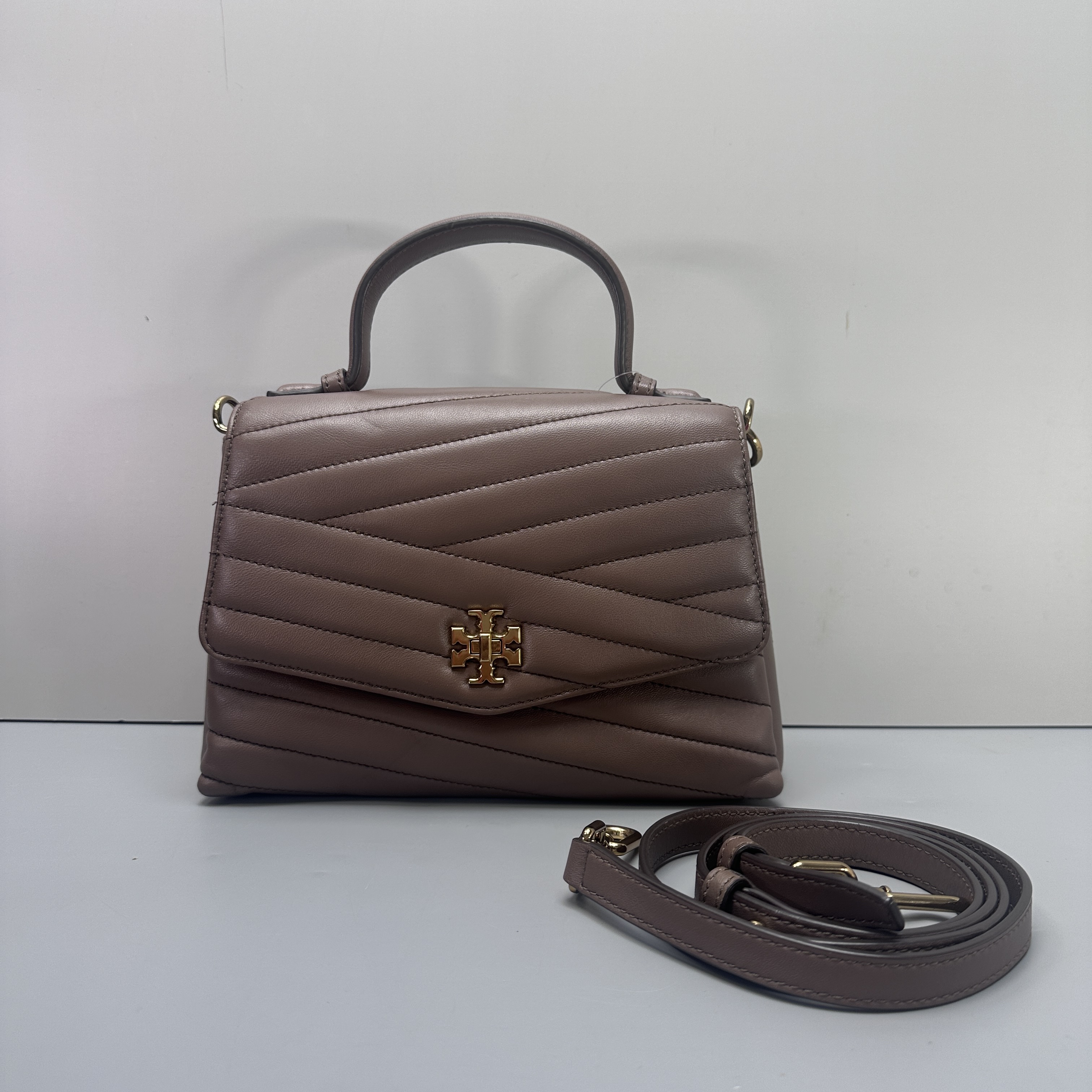 95新 TORY BURCH/汤丽柏琦 kira大象灰色手提包24*17*10 EM080504