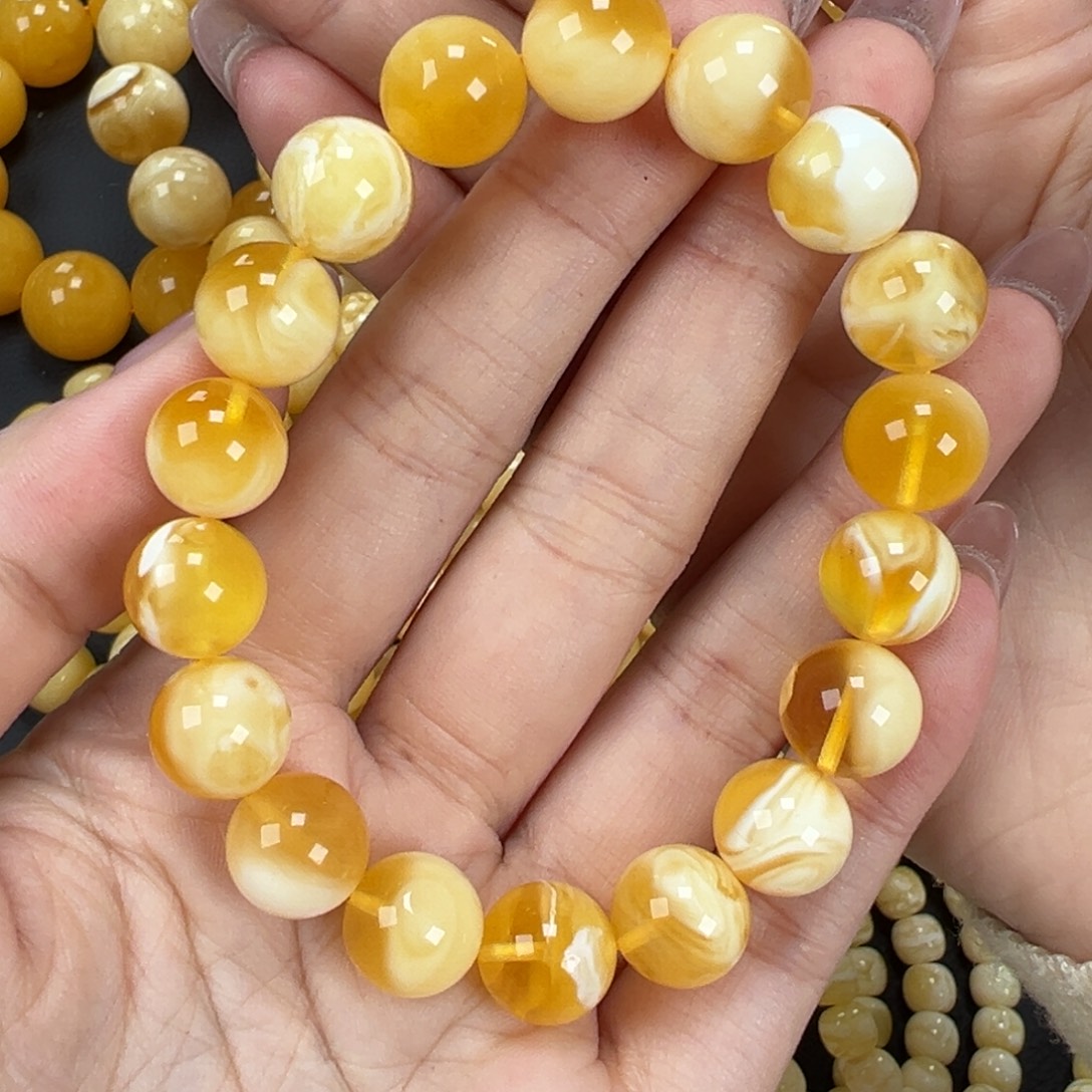 琥珀未镶嵌手链16.3金瓷白