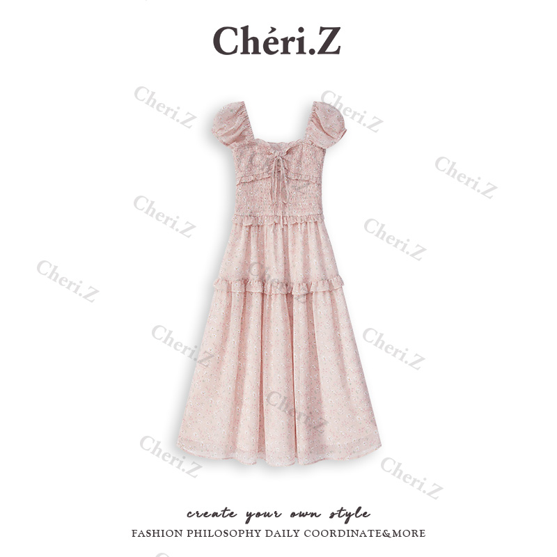 CHERI.Z落樱少女 浪漫的春日花园 裙身分割打揽碎花裙C25A18014H