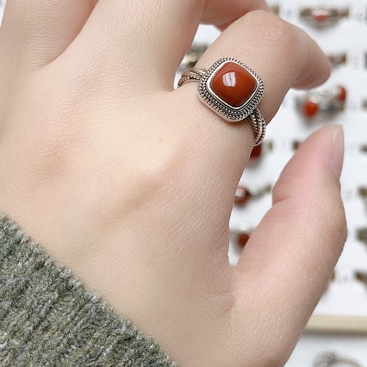 玛瑙/玉髓戒指银S925镶嵌925银
