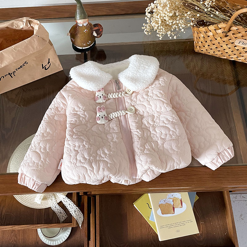 【现货】QW259713秋冬新款儿童外套女童加绒保暖棉袄女宝棉服