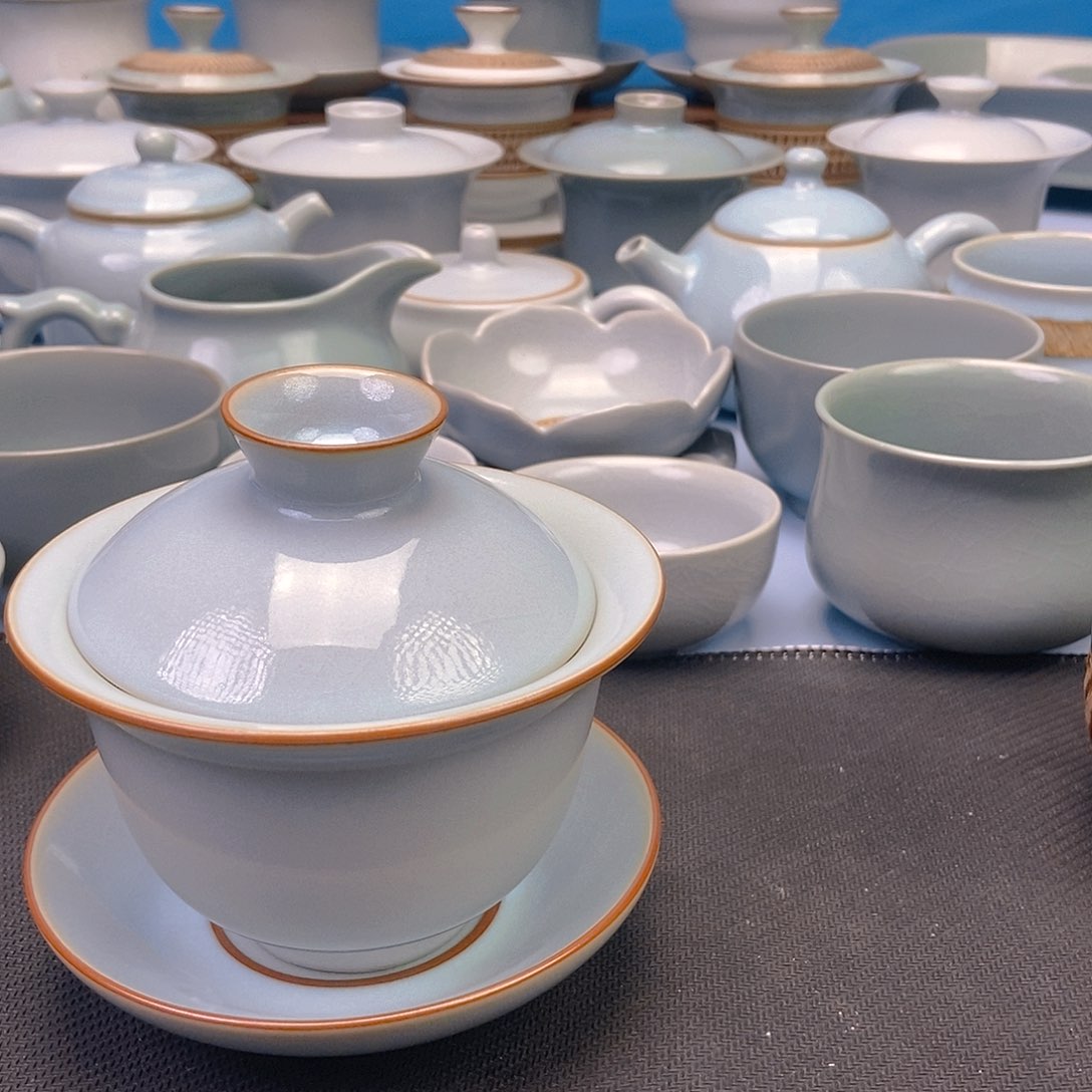 杯天青元宝盖碗原矿原釉原产地