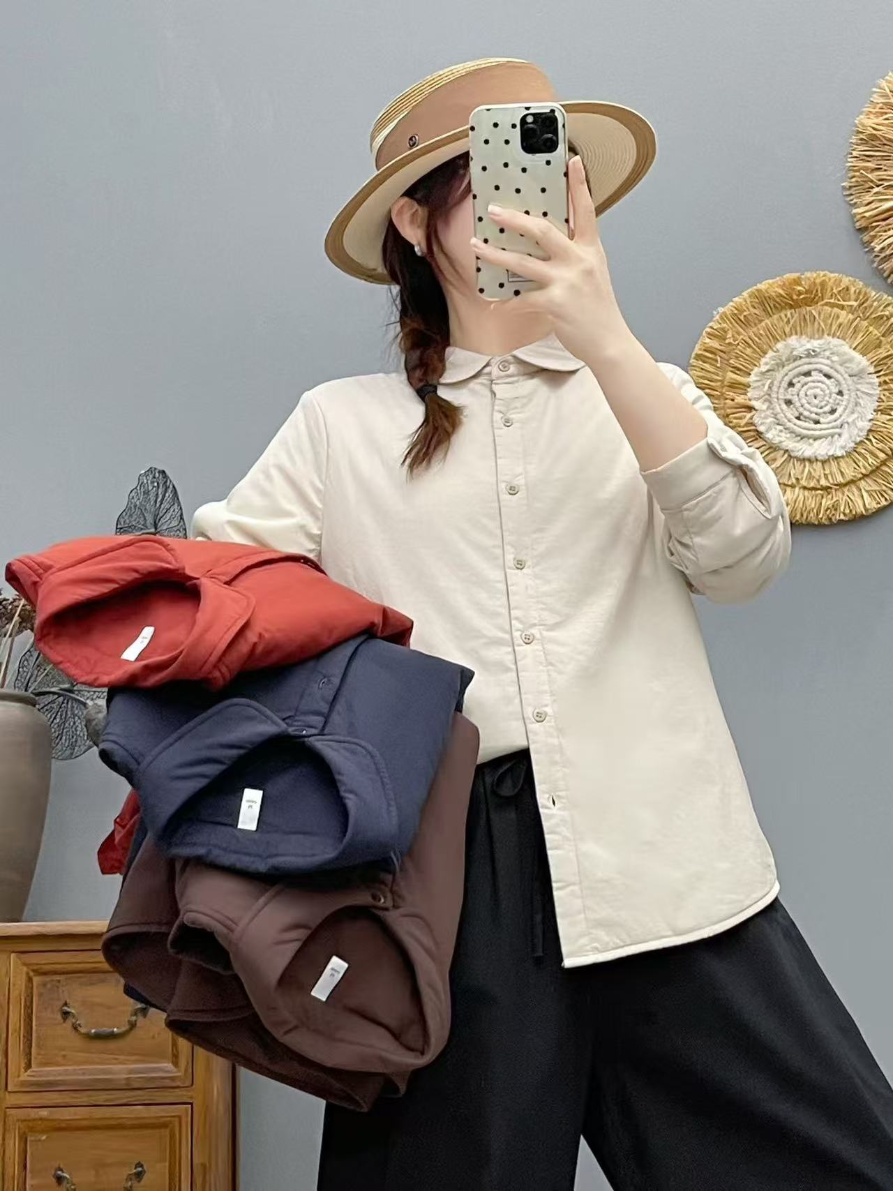 秋冬新款纯棉翻领长袖柔软加棉加厚棉女衬衫休闲时尚外套