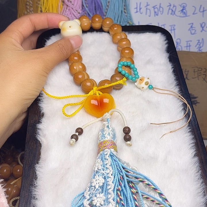 猴头核桃吊坠15.8柯基 熊头 猫提溜 爱心 蓝流苏