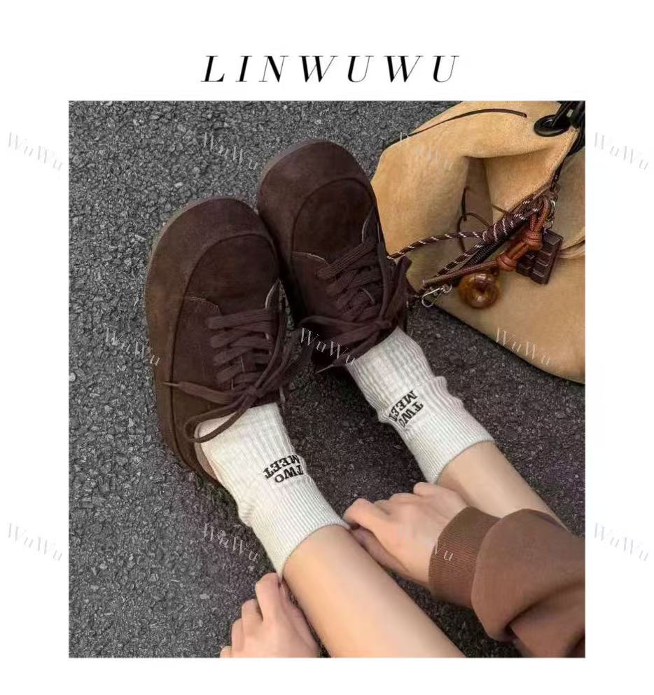 【林五五定制】’2025秋冬时尚厚底系带复古圆头百搭面包休闲鞋299