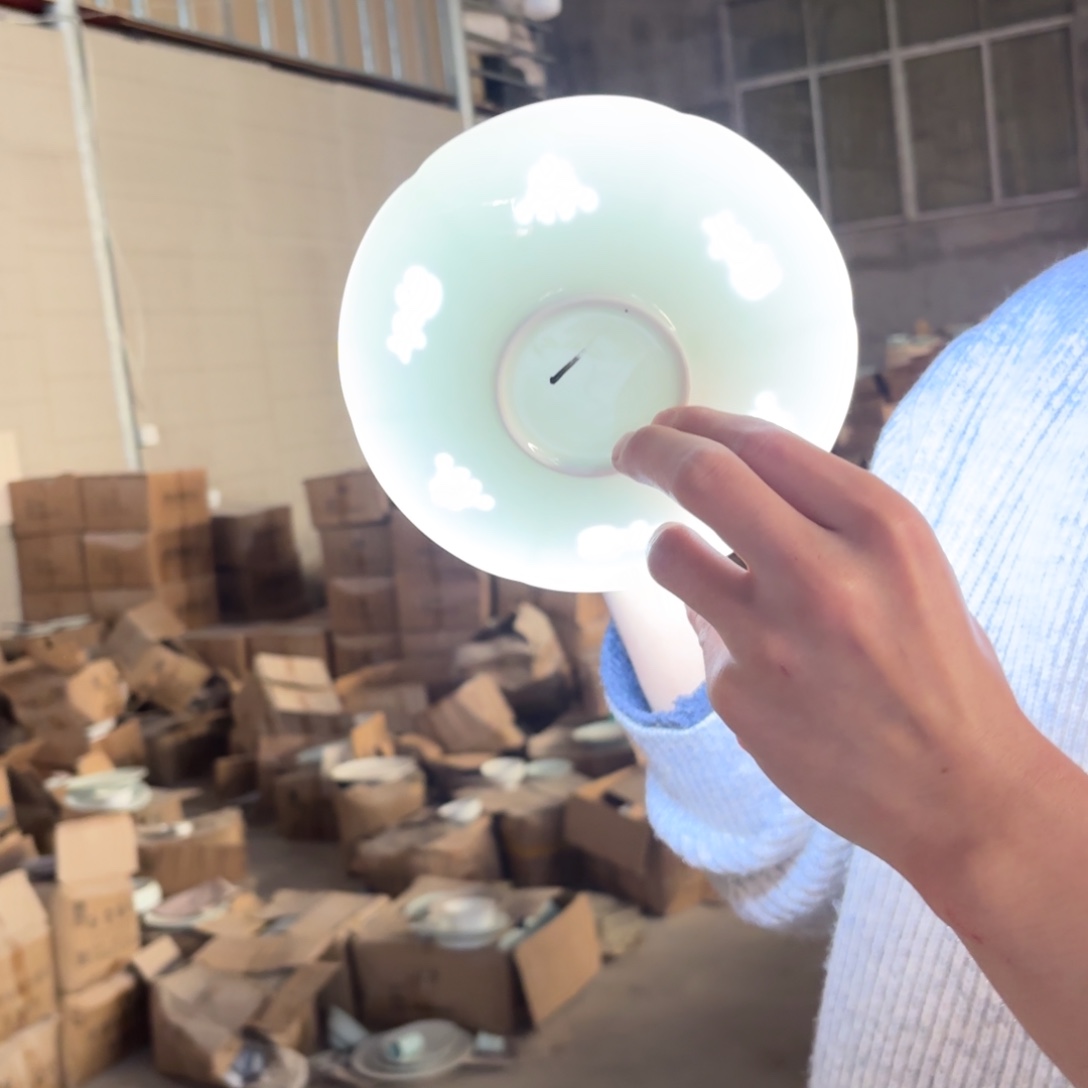 陶瓷6.5英寸影青仿宋玲珑葵口吐骨碟4只微瑕随机