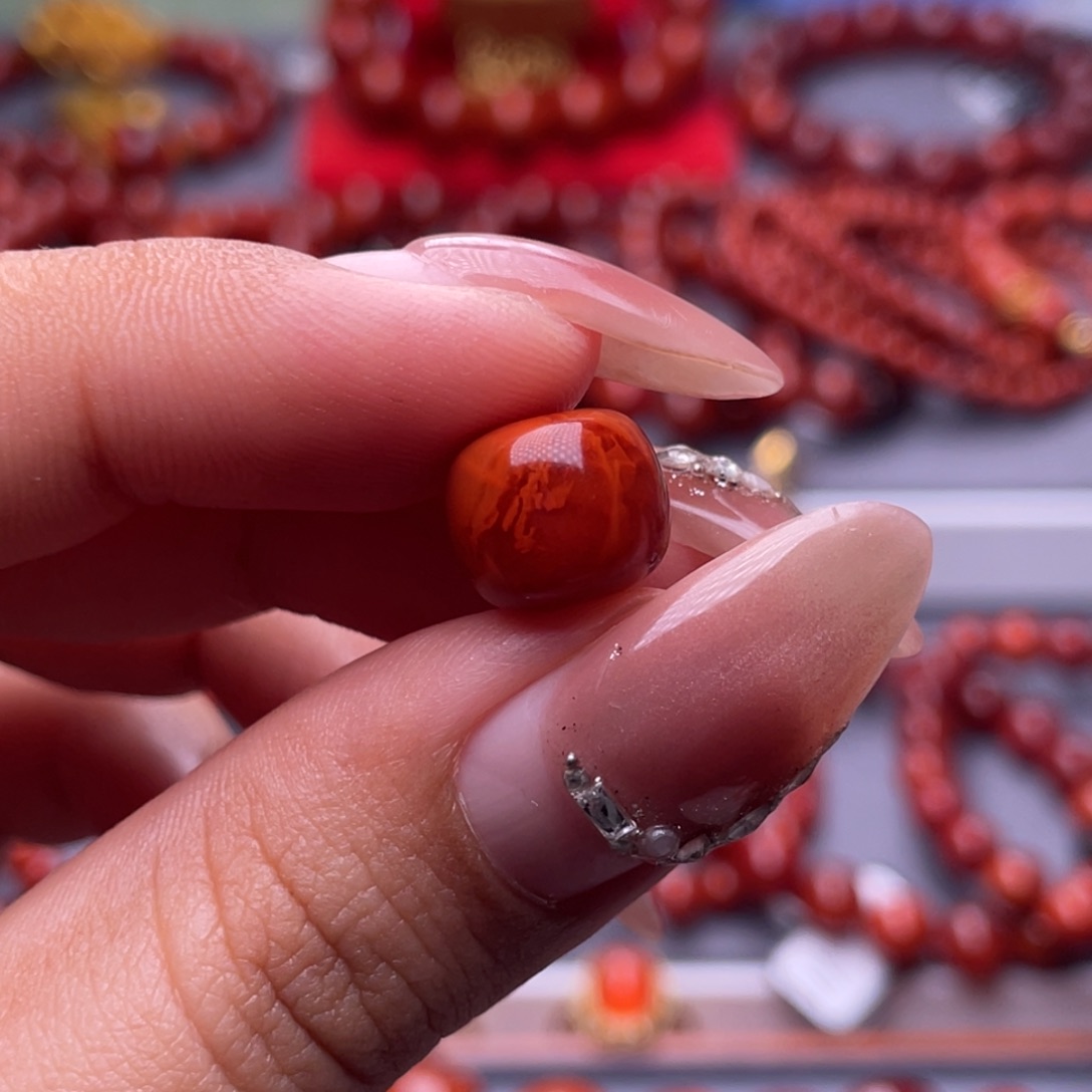 深***,南红玛瑙未镶嵌其他天然原矿）10.8mm瓦西玫红火焰纹单珠