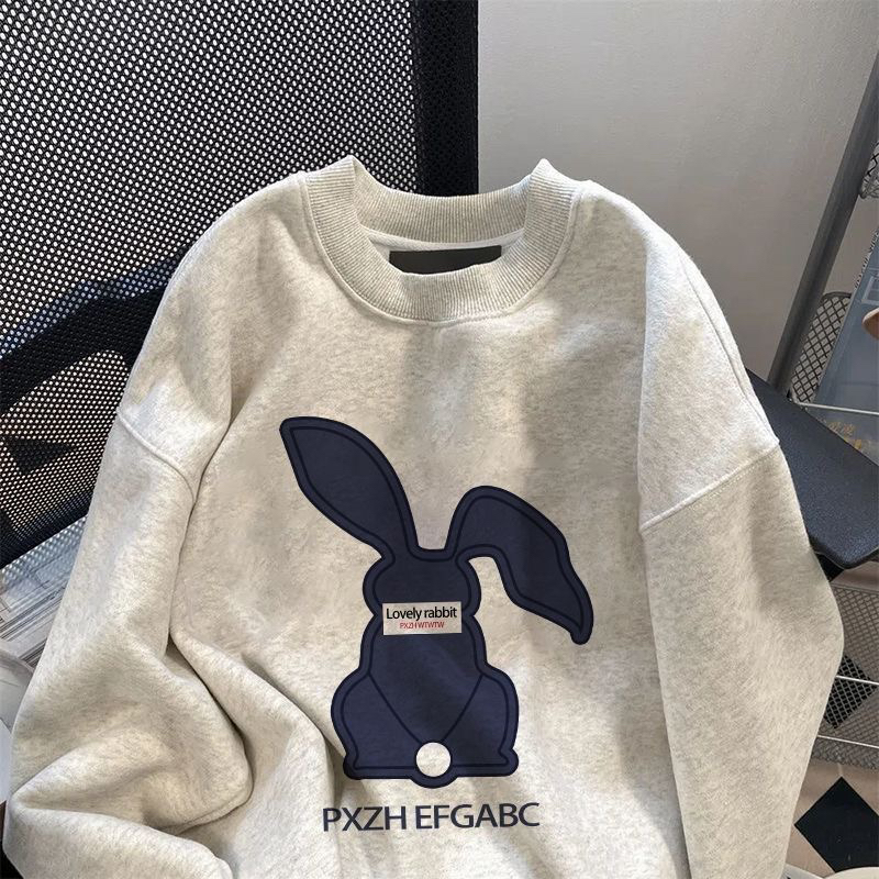 印花女长袖港风卫衣小众百搭慵懒风休闲扣号链接