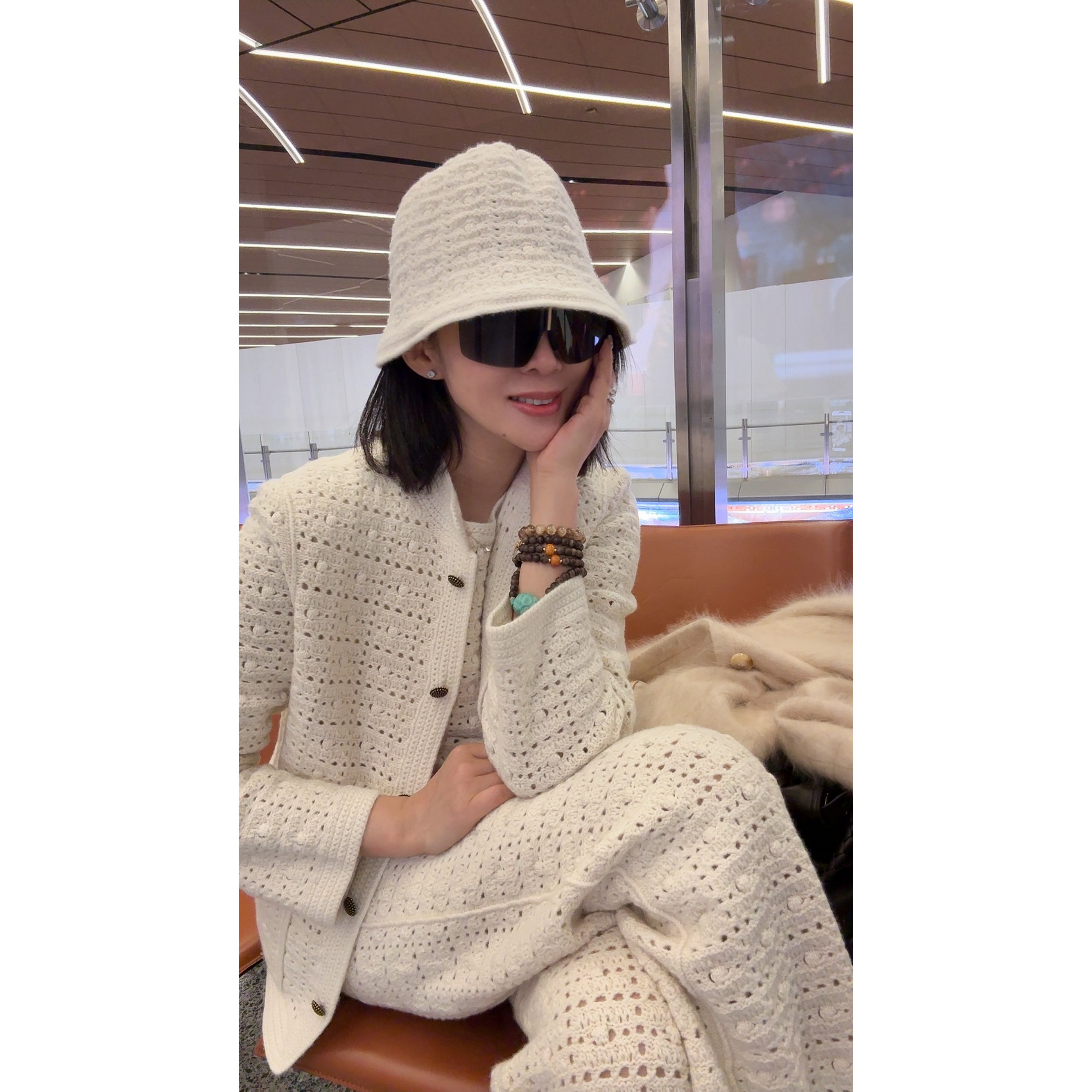 双11福利~羊绒焦麻镂空针织毛衣外套！无袖背心 针织裤套装