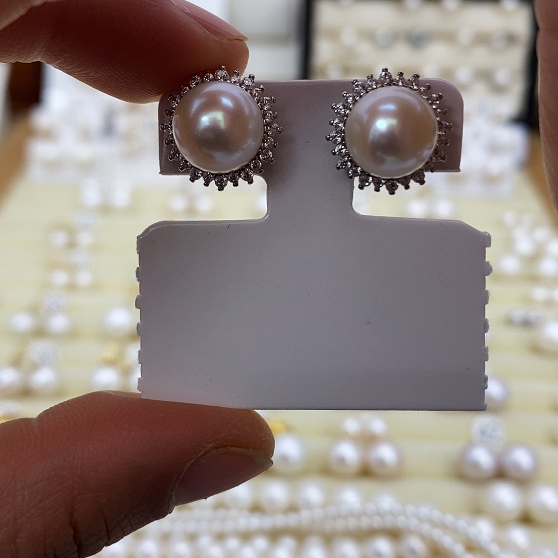 淡水珍珠耳饰银S925镶嵌