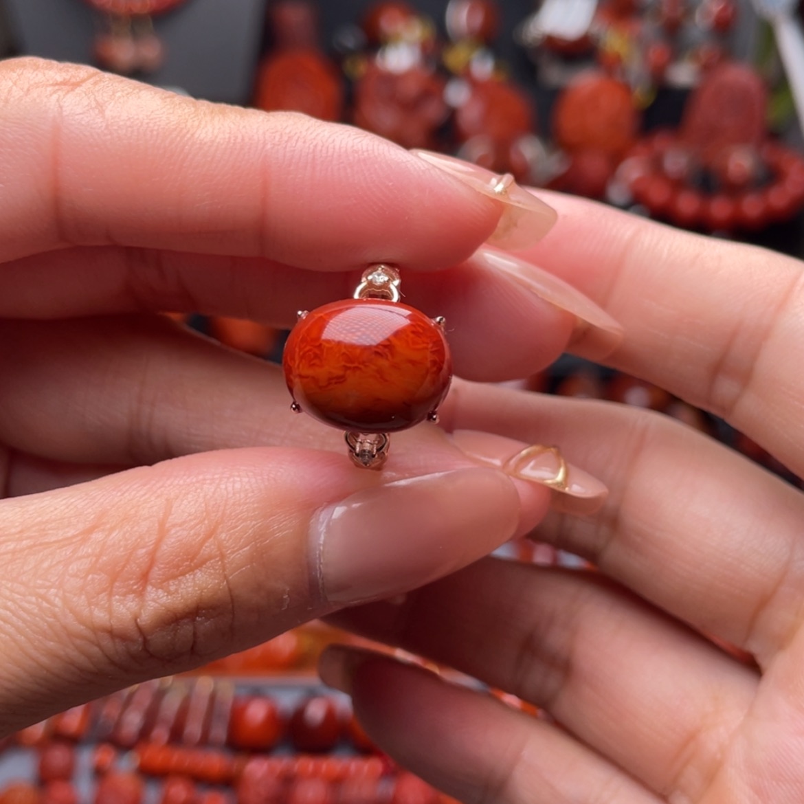 【闪购商品】南红玛瑙火焰纹戒指银S925镶嵌