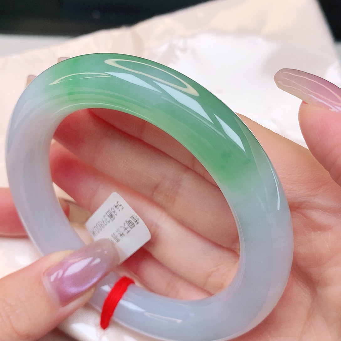 未镶嵌手镯翡翠白阳春雪胶润54.8