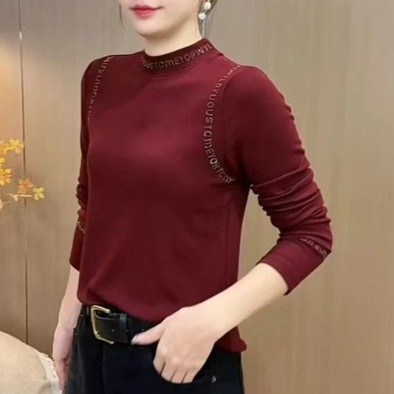 秋冬打底新款女装修身黑色T恤半高领洋气长袖时尚内搭上衣