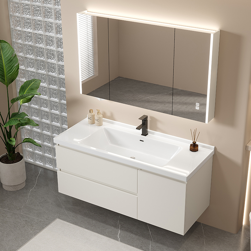 奶油白陶瓷一体盆蜂窝铝浴室柜组合洗手洗脸盆卫生间洗漱台卫浴