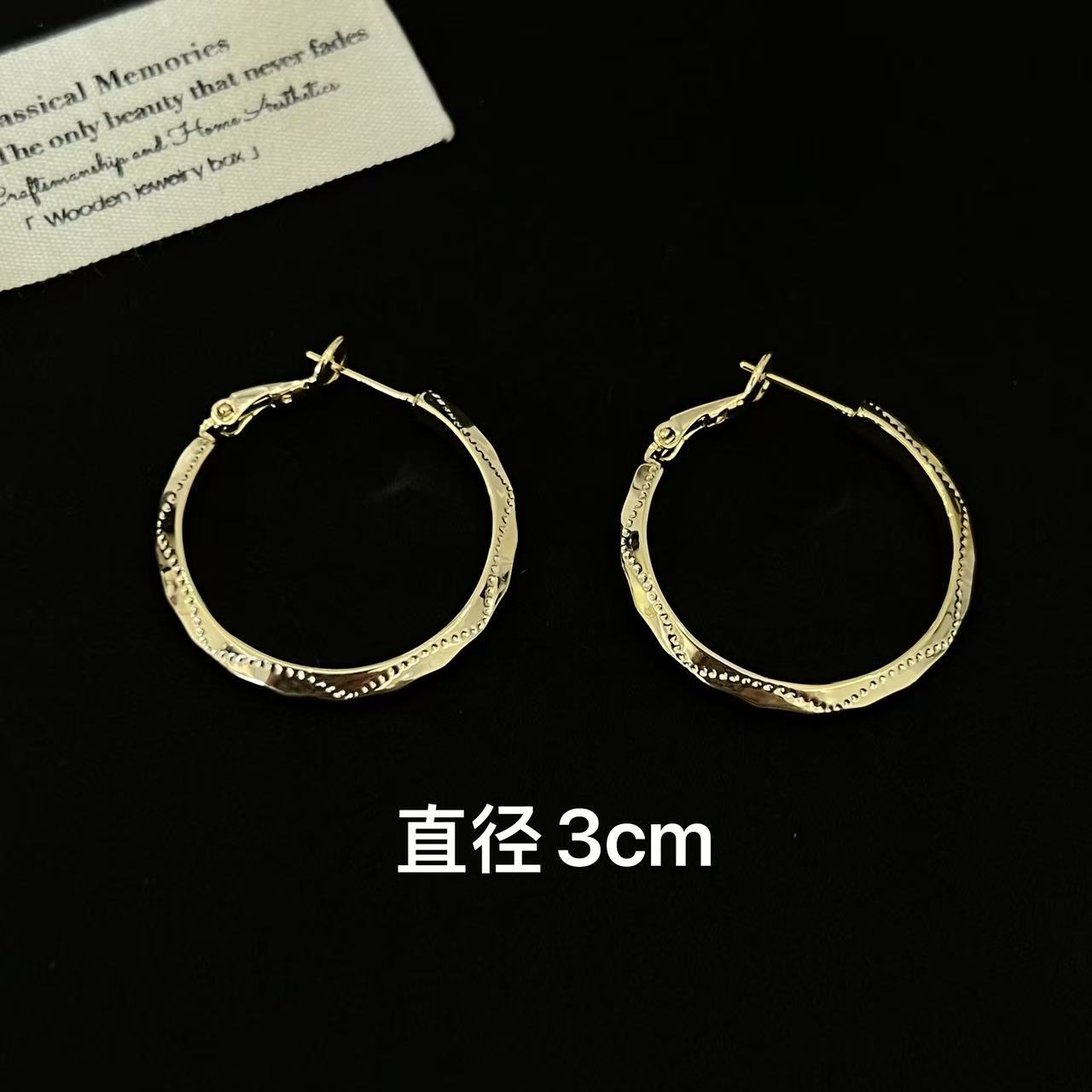 铜合金耳饰 休闲金属感纹理金色耳圈3455