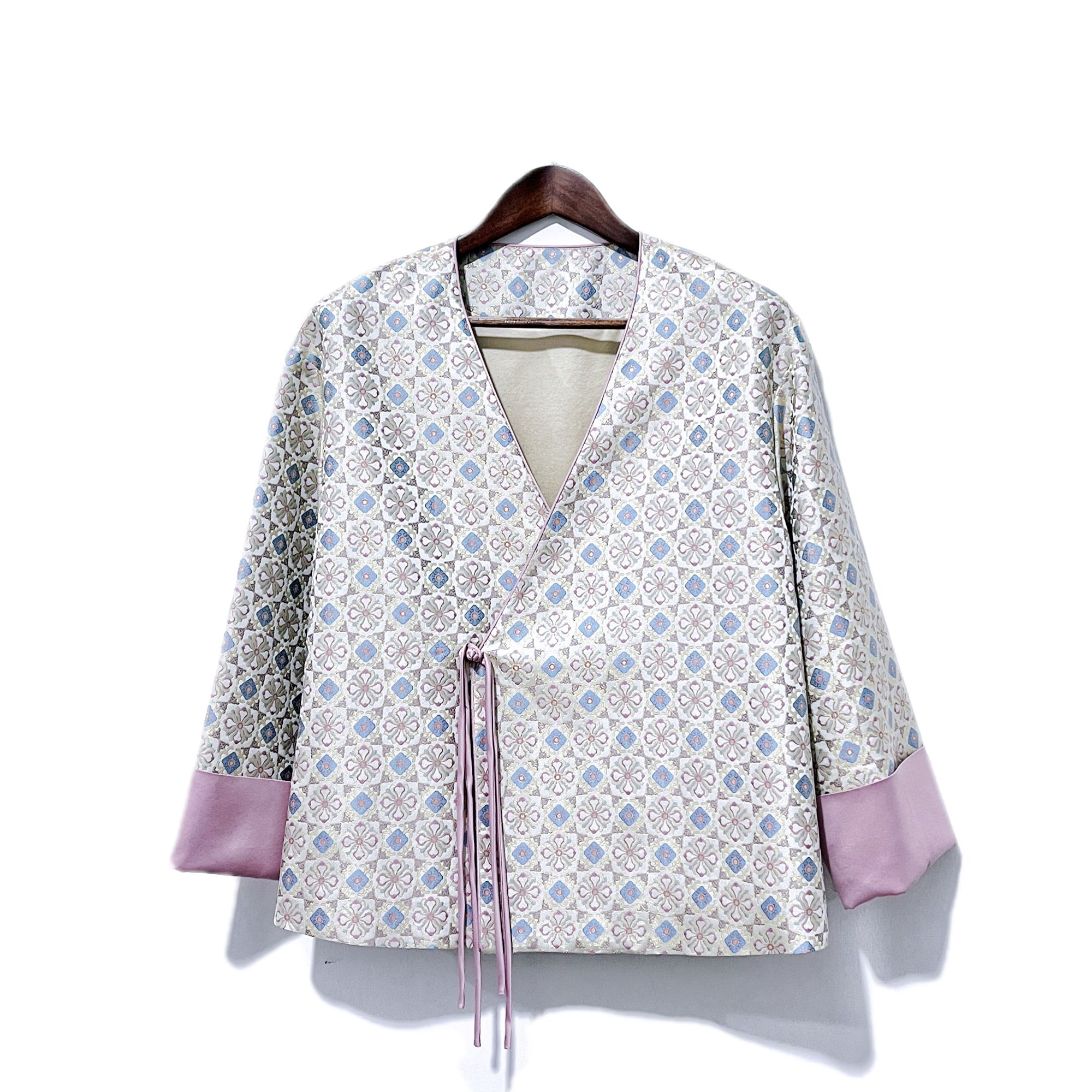 【凤狮花卉】上九楷五彩团龙凤狮花卉 V领幂幂款 宋锦真丝长袖外套