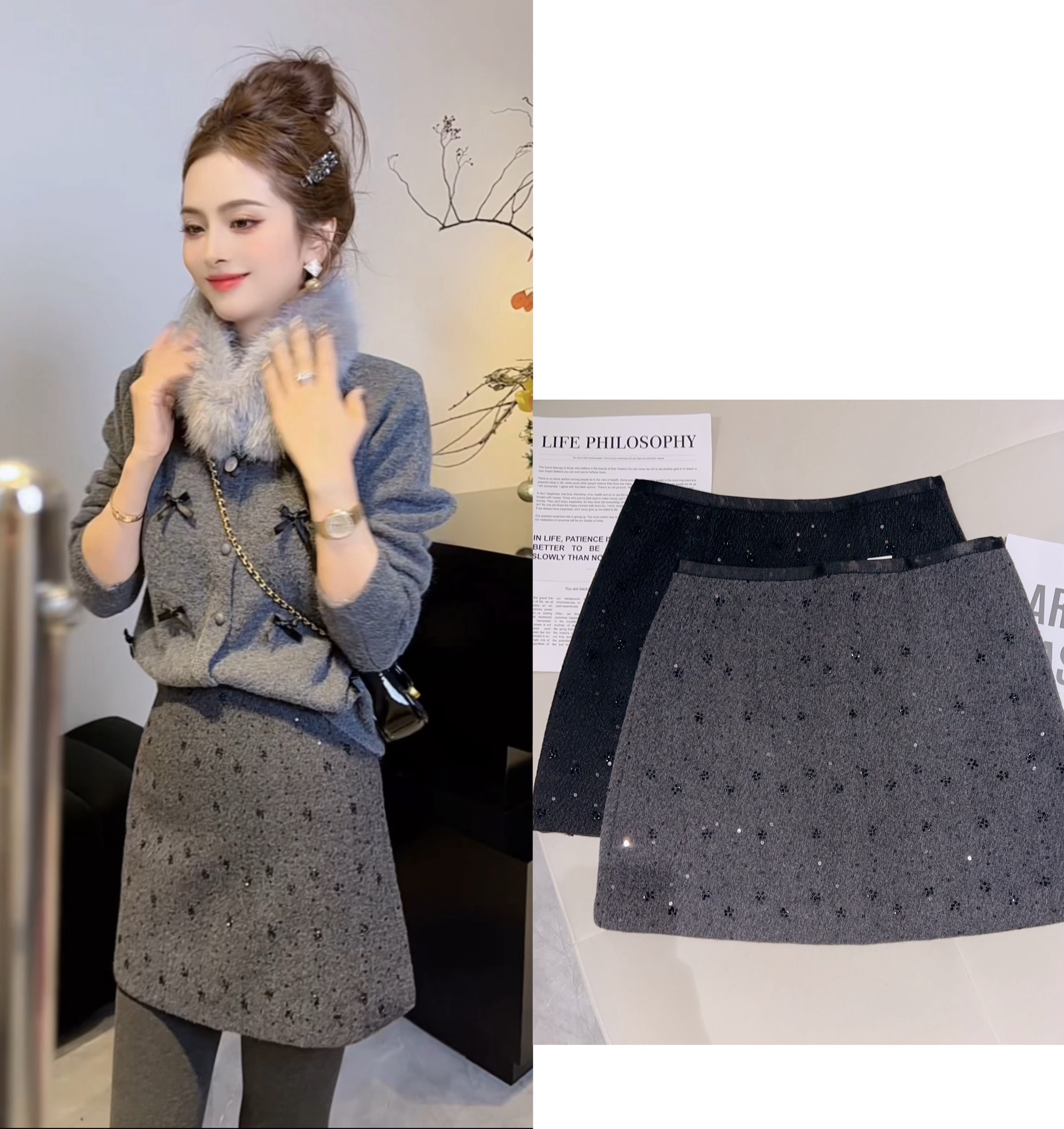 SS.studio/双双“繁星点点”新款爆款毛呢手工定制A版轻奢半身裙子