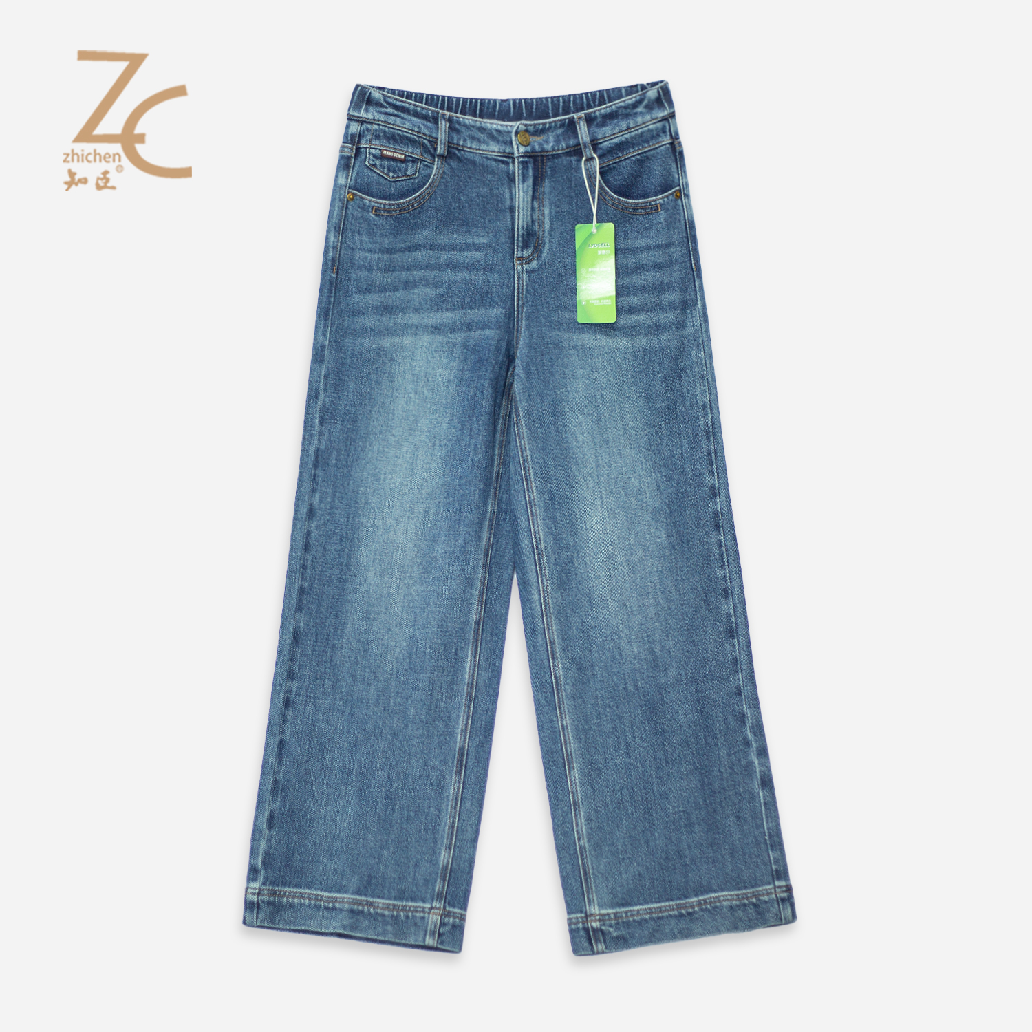 知臣秋季新品 微弹高腰直筒牛仔休闲长裤女 T25863021
