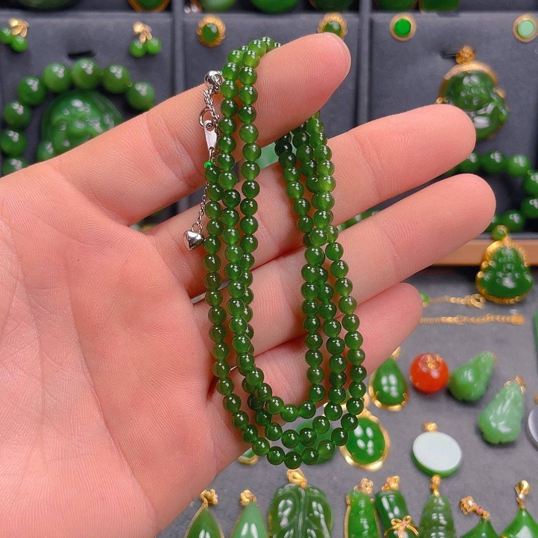 和田玉（碧玉）颈饰银S925镶嵌小*398