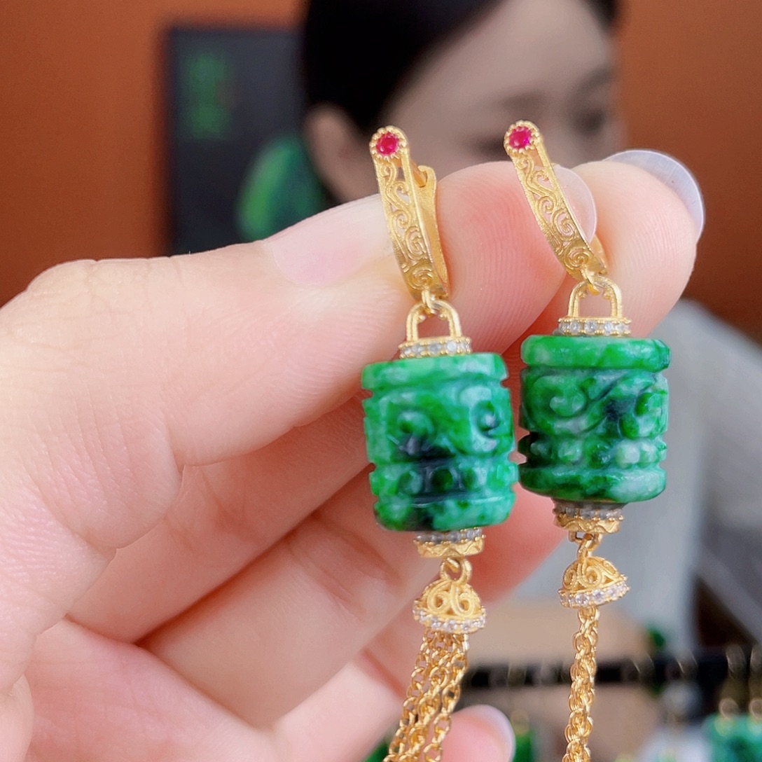 翡翠银S925镶嵌耳饰