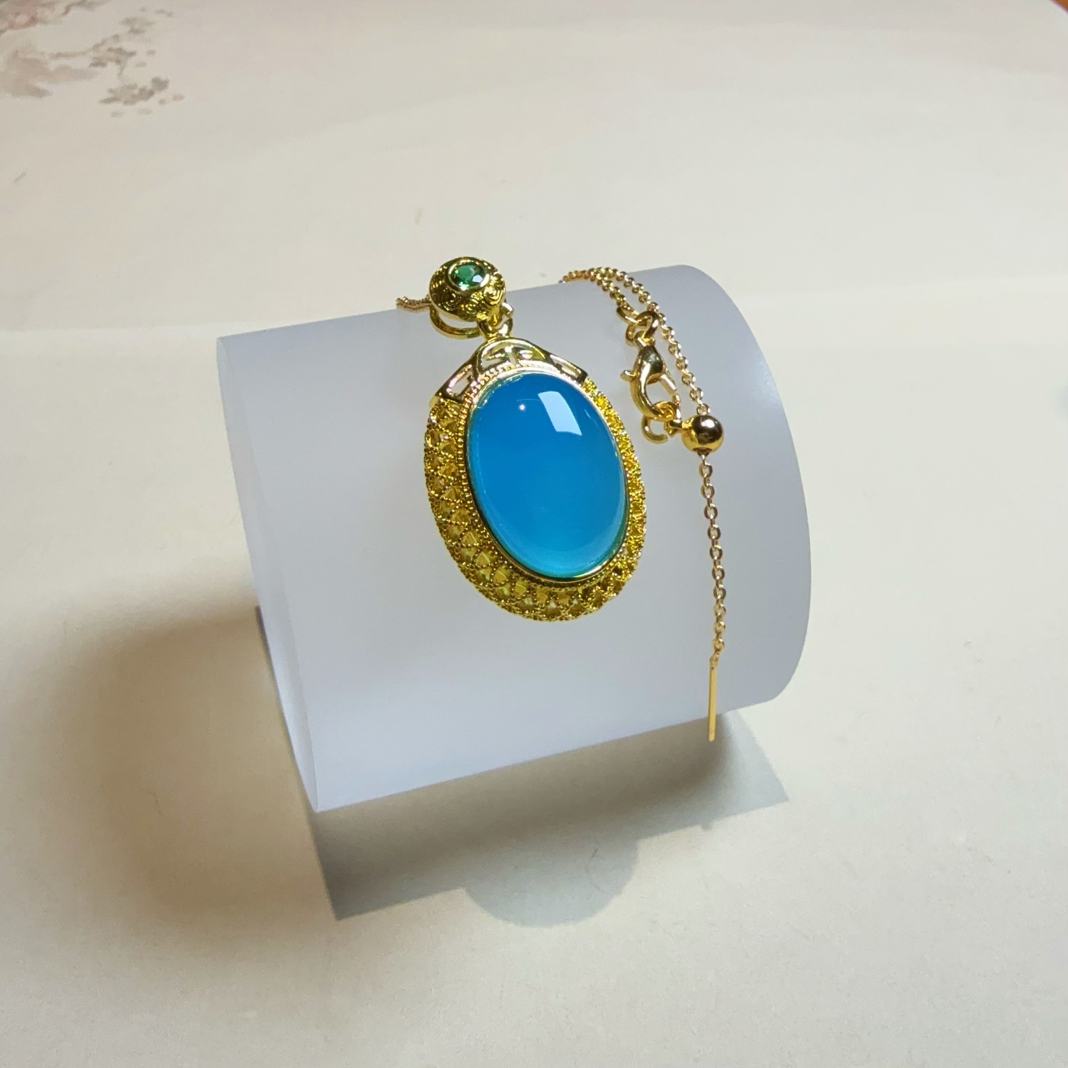 【佳思珠宝】蓝玛瑙精美吊坠-配链子-多样性只发一件