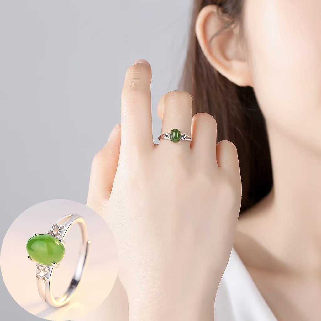 钛钢锆石戒指 43272活口戒指指环绿色时尚百搭简约素款经典小众