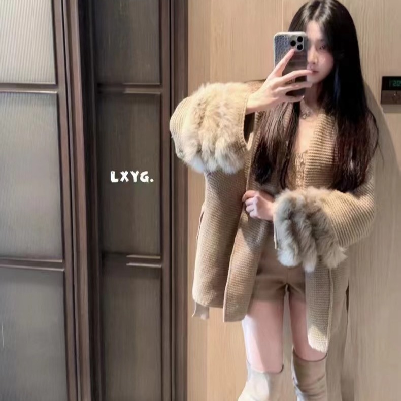 001-100秋冬大码慵懒风豹纹款立体蝴蝶结外套装上衣宽松韩版设计