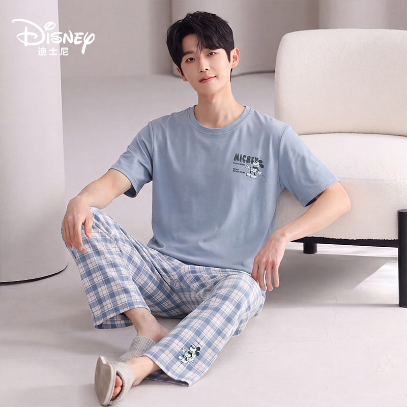 Disney/迪士尼夏季凉感冰丝男士莫代尔三件套简约大码家居服0428